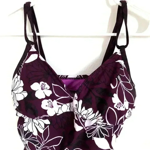 Athleta Purple Floral Ruched Tankini / Bikini Top - Picture 3 of 10